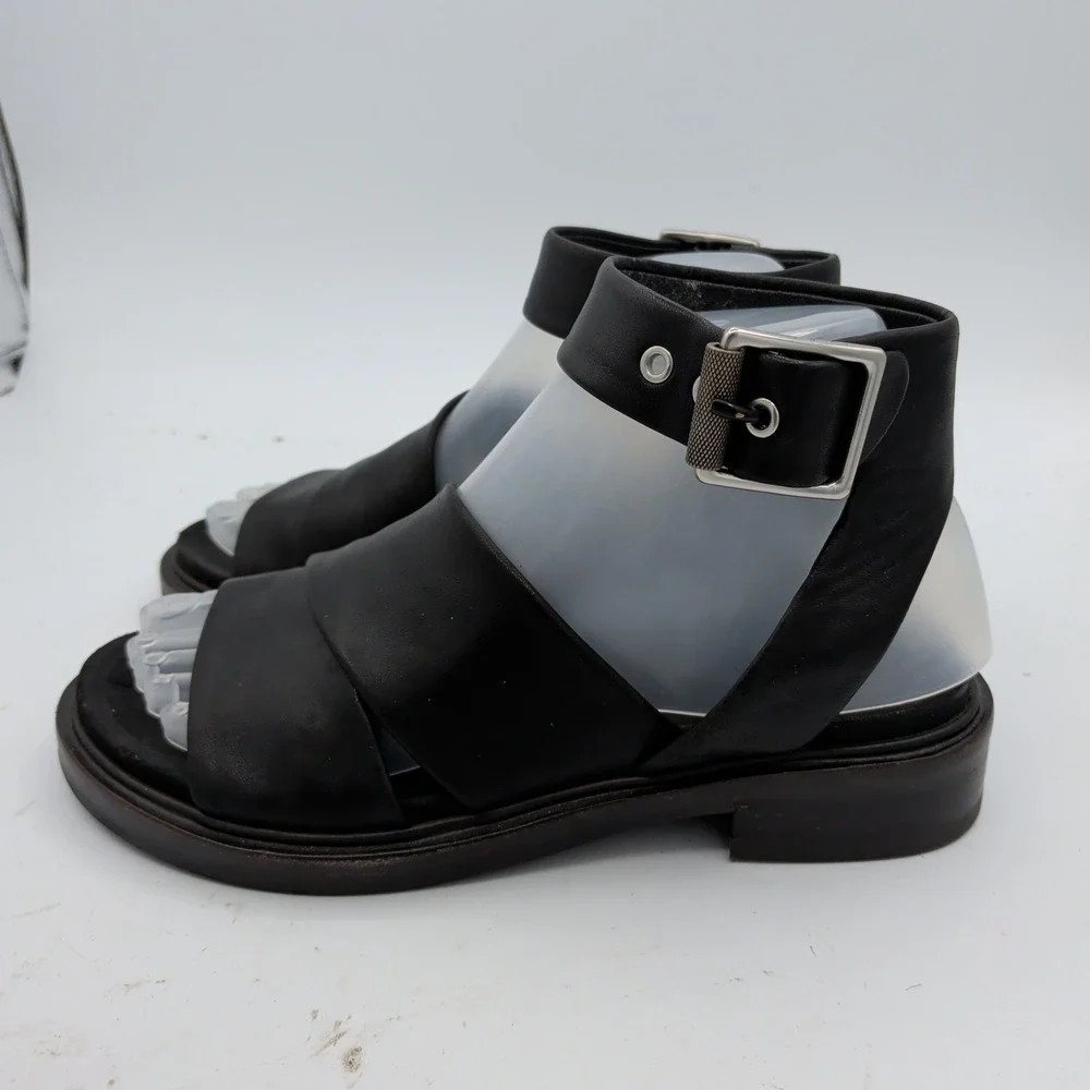 Rag & Bone Slayton $350 Black Leather Ankle Strap Buckle Sandals Womens 36 Italy